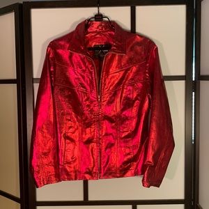 🍒 Cherry Bomb! Vintage 90’s Metallic Red Leather Jacket, Maxima by Wilsons